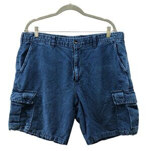 Gap Cotton Linen Cargo Shorts Mens 36 Blue Indigo Relaxed 8''‎ Inseam